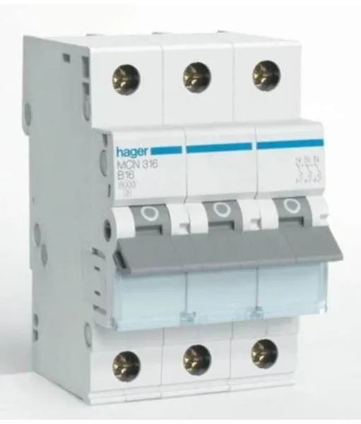 Hager Automatsikring 3P 16A C kar 6kA